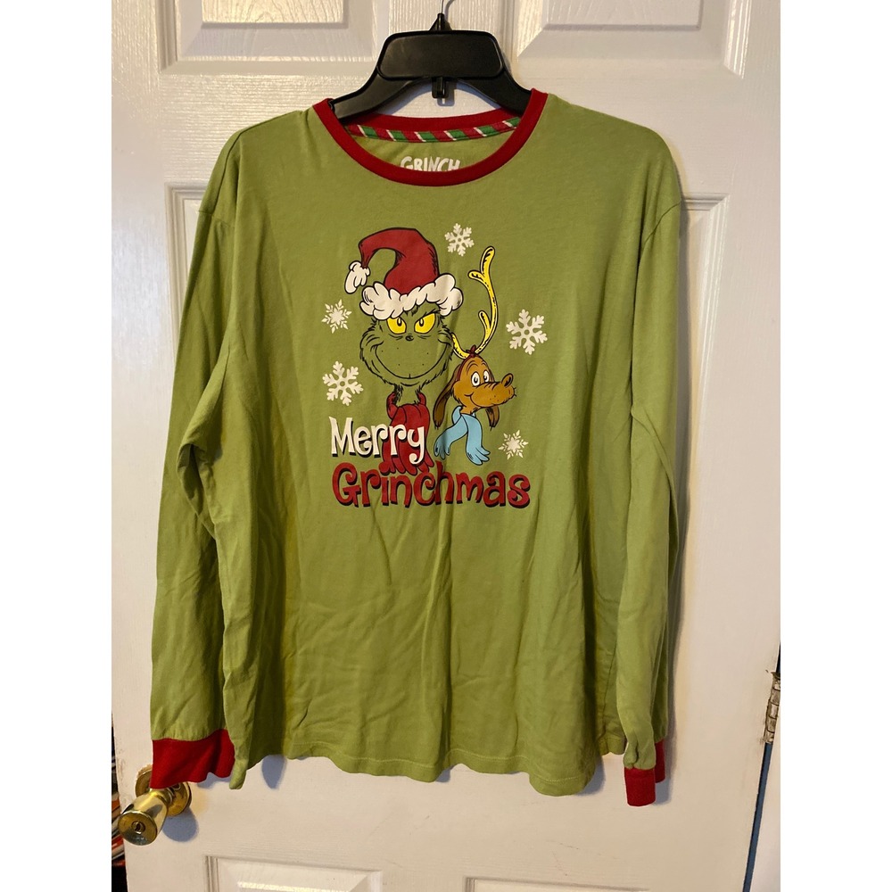 Dr Seuss Merry Grinchmas Long Sleeve Pajama Top Green Mens Large L 42-44